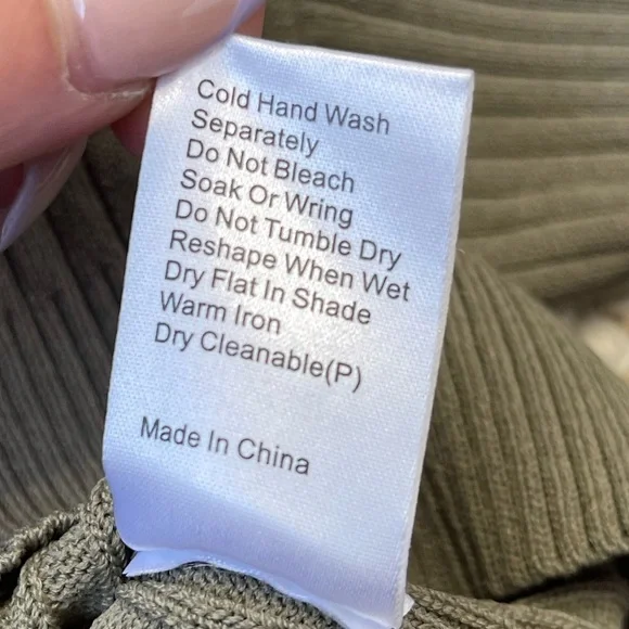 ASILIO CROPPED ASYMMETRICAL BUTTON LONG SLEEVE RIBBED SWEATER OLIVE GREEN 2 - Picture 8 of 9